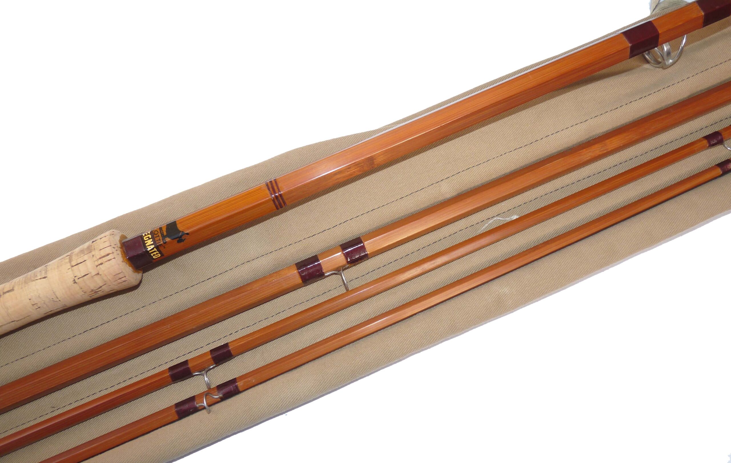 Sharpe’s “Scottie” 14’ 3pce split cane salmon fly rod, factory correct spare tip & spliced joints - Image 4