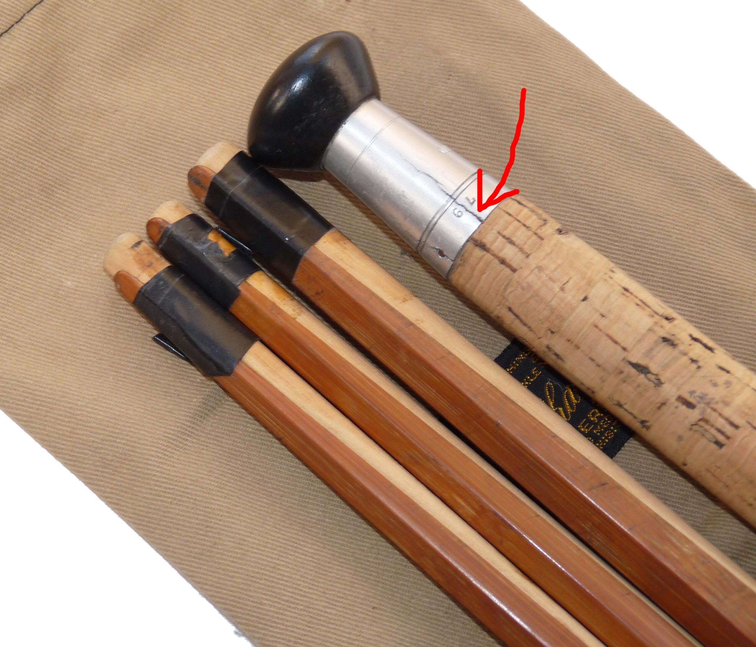 Sharpe’s “Scottie” 14’ 3pce split cane salmon fly rod, factory correct spare tip & spliced joints - Image 2