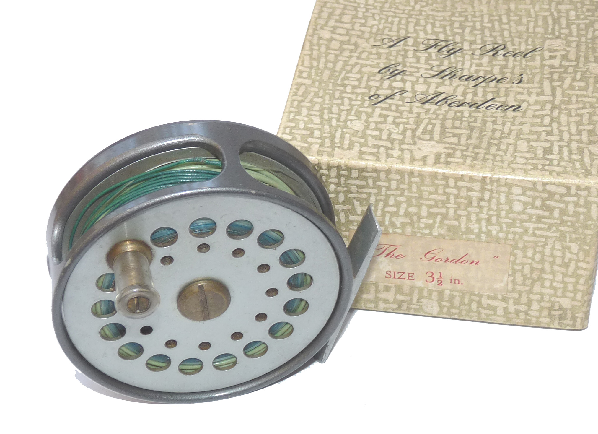 Sharpes of Aberdeen The Gordon 3.5" vintage trout fly reel & line plus box c 1970 Sharpes of Aberdeen The Gordon 3.5" vintage trout fly reel & line plus box c 1970
