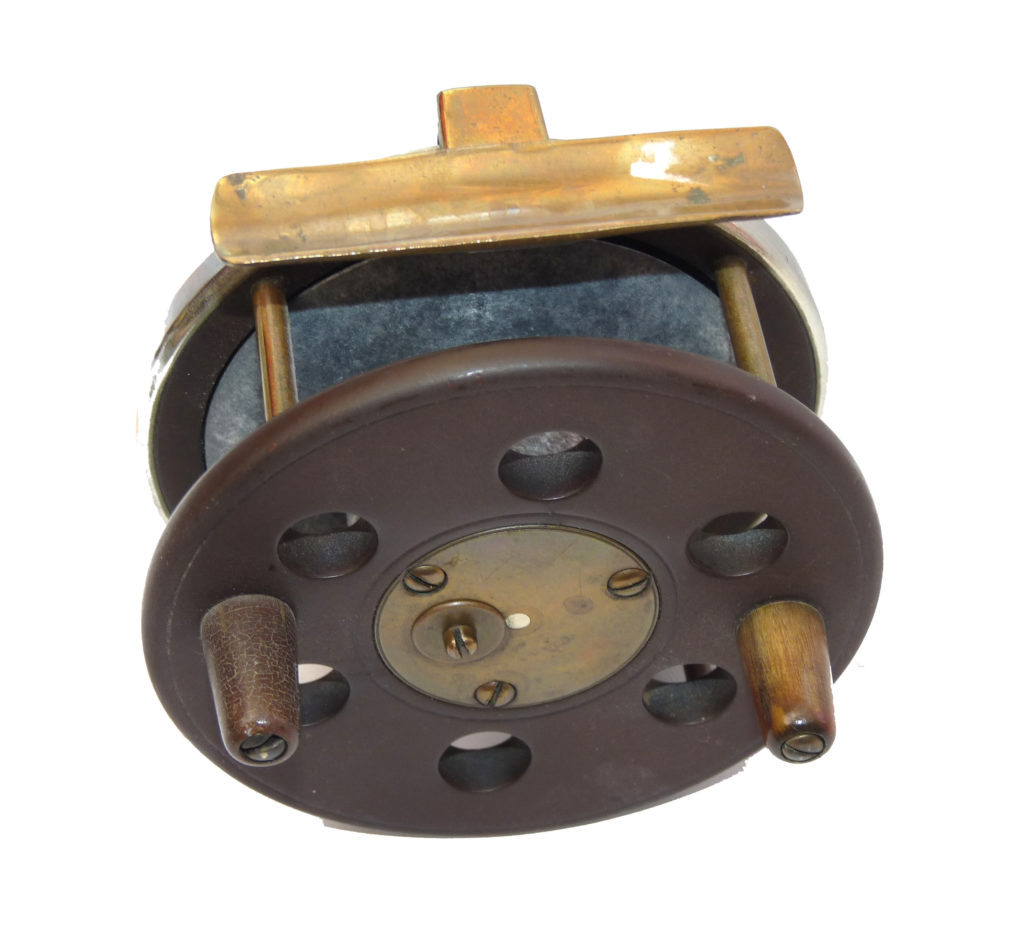 Slater pattern 3.5" ebonite & brass Combination reel, german silver rim ,full guide - Image 3