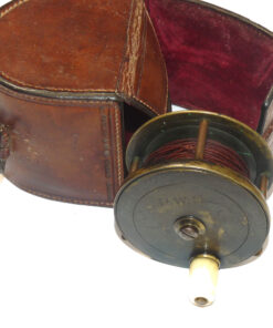 C. Farlow & Co. 2.5” brass plate wind reel & leather case
