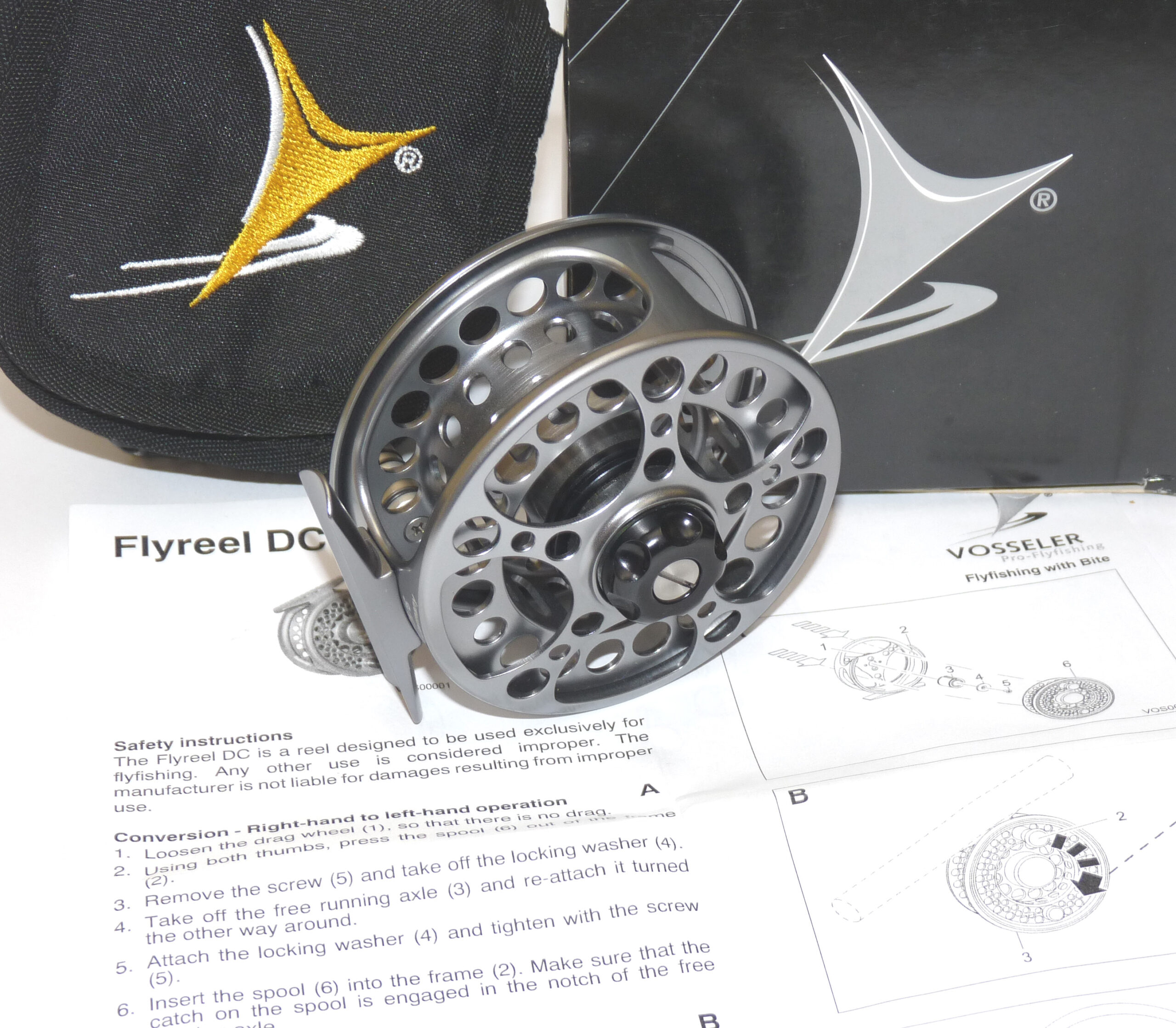 Vosseler Germany DC 2-#5/6 large arbor fly reel, old shop stock, case box & papers - Image 4
