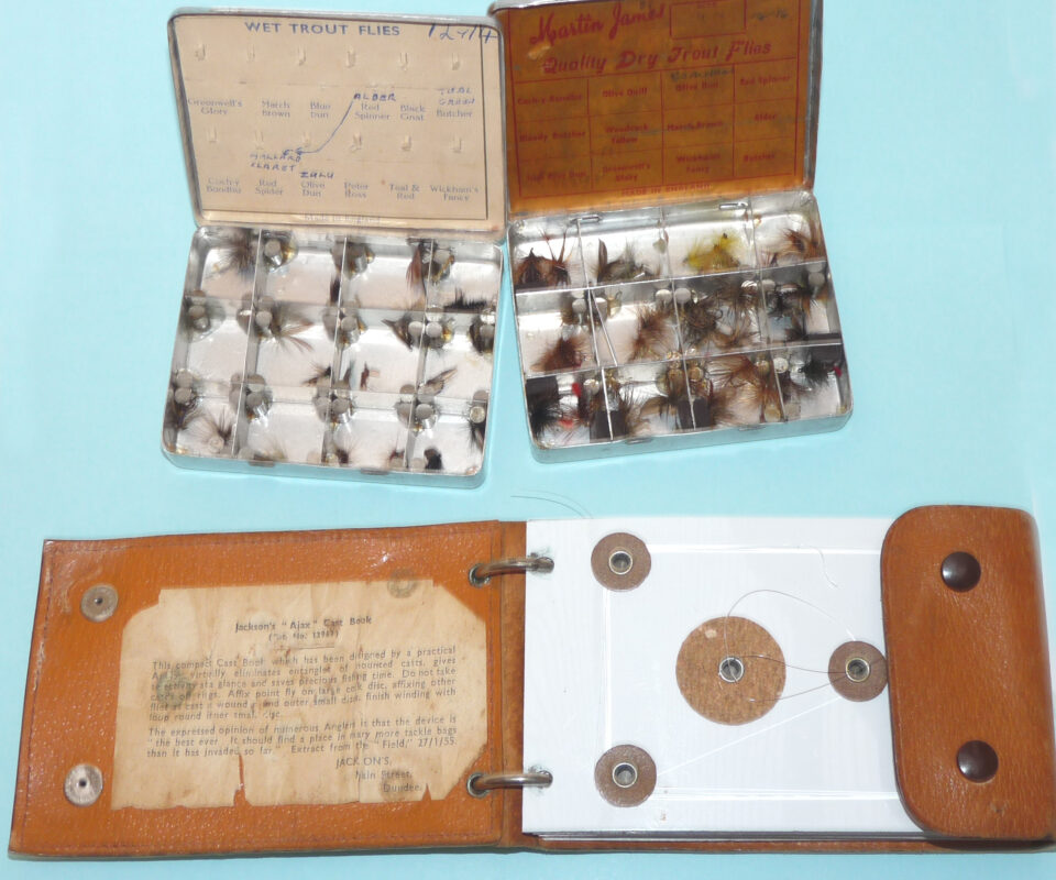 Jackson’s Ajax Patent vintage cast wallet + 2 alloy dry wet fly boxes n flies Martin James