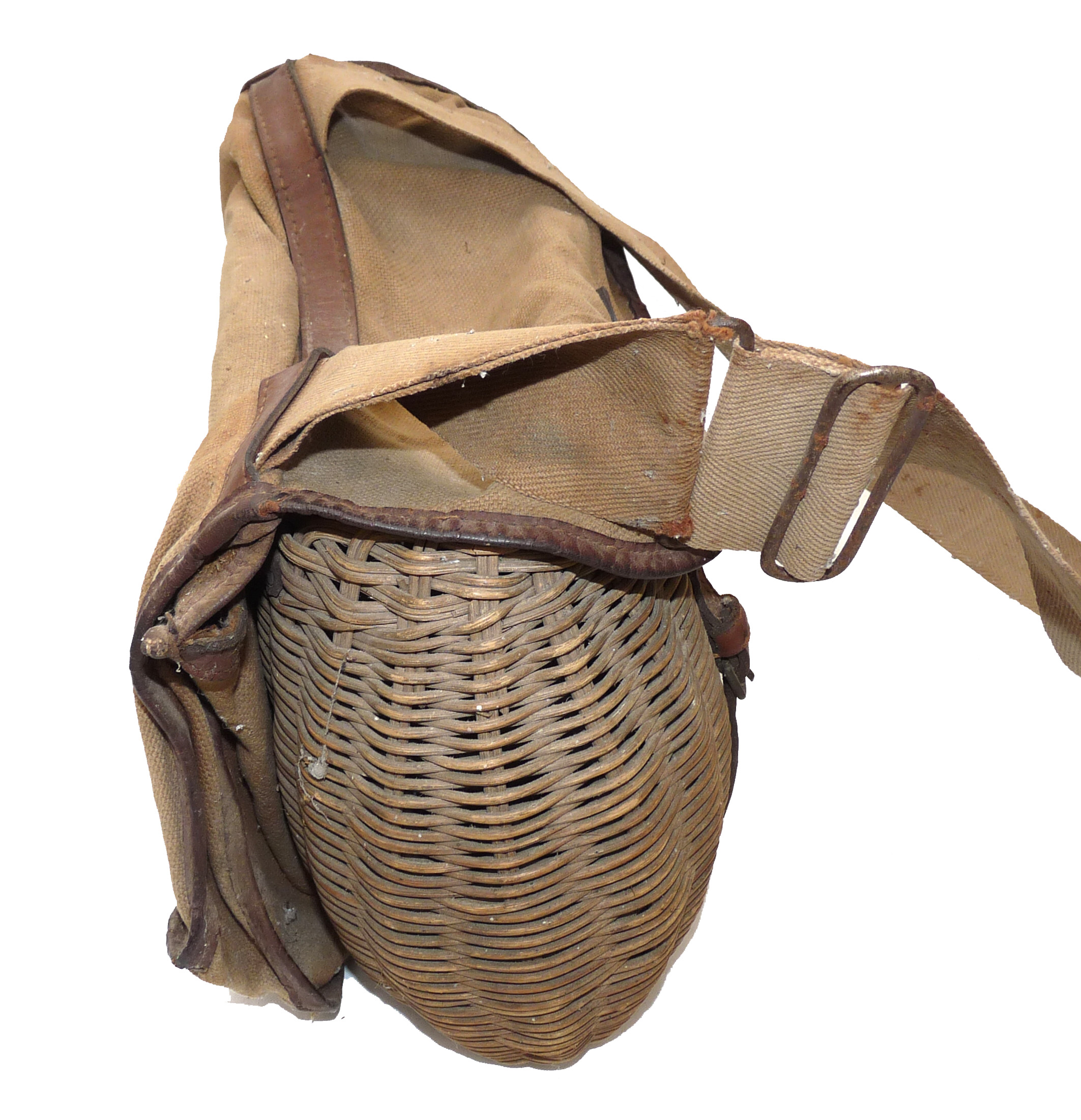 wicker fly fishers creel with a rear canvas bag, scarce antique model to collect or use - Image 4