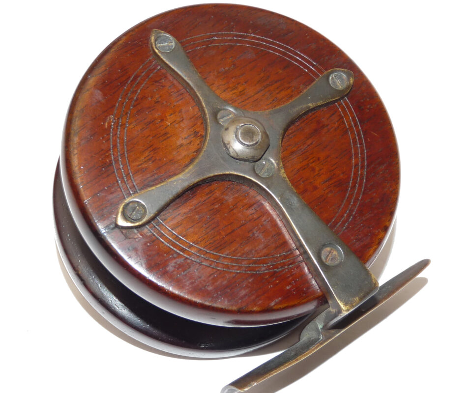 Alternative view of Nottingham & brass 3.5" starback wide drum reel c1870 adjustable spindle