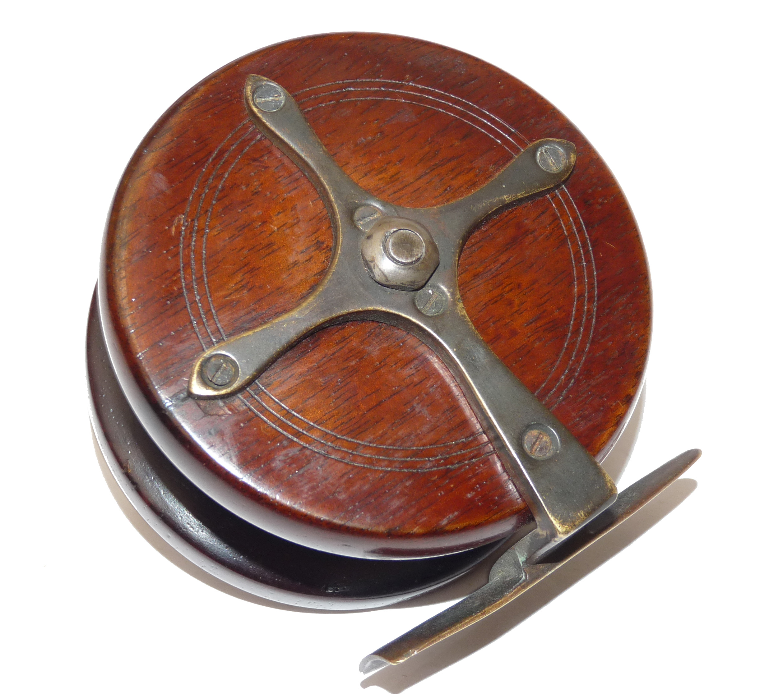 Nottingham & brass 3.5" starback wide drum reel c1870 adjustable spindle - Image 2