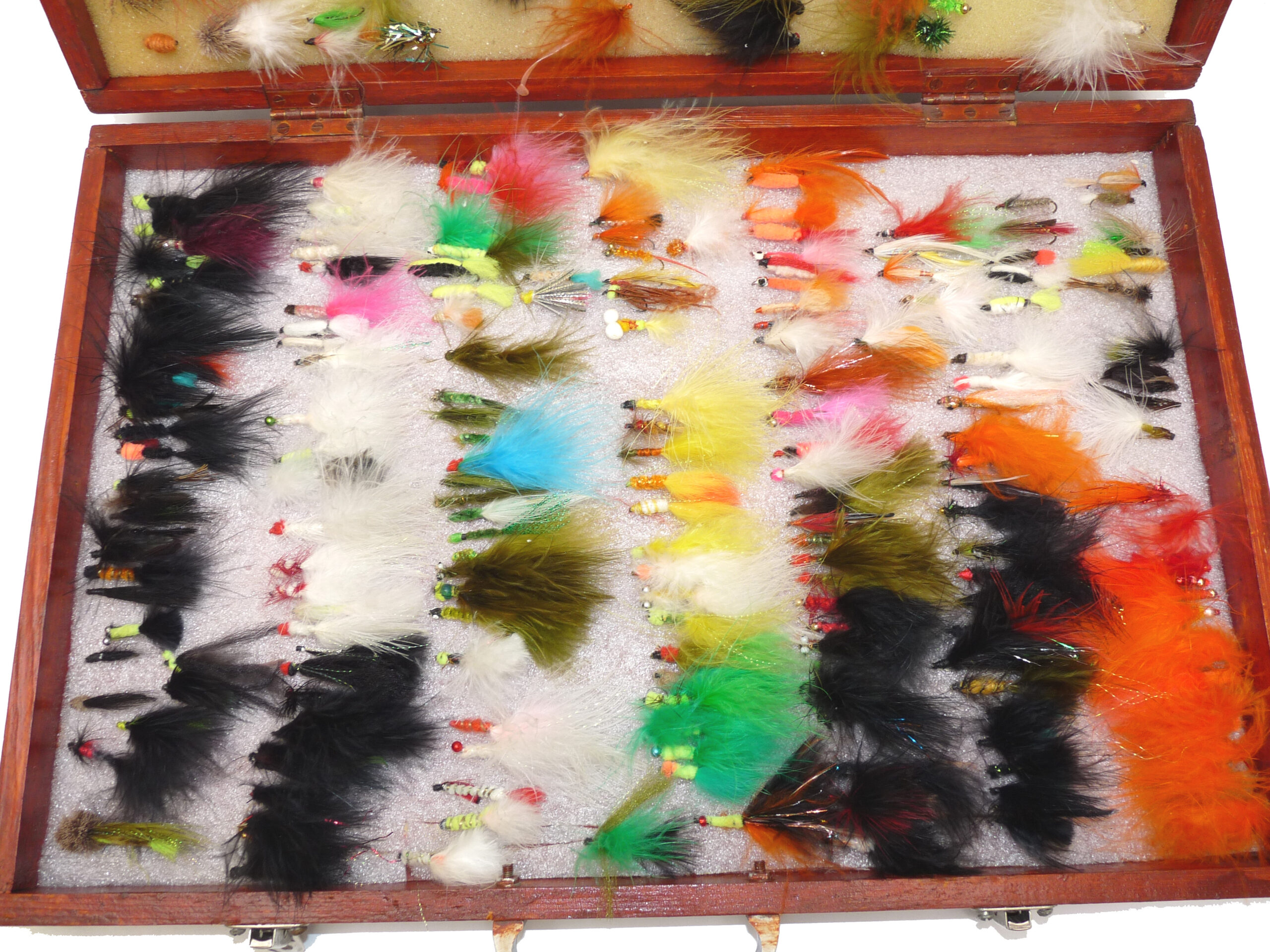 trout fly fishing collection, hundreds of flies for browns and rainbows in wood reservoir carry box - Image 4