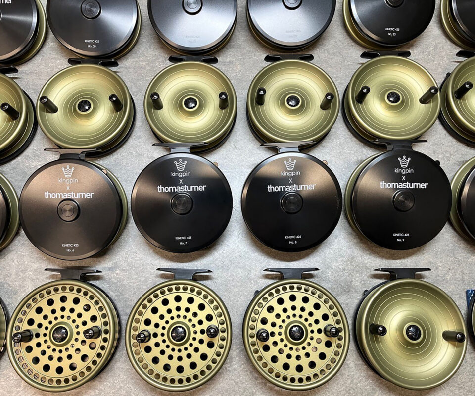 Thomas Turner Classic+ Kinetic 425 Kingpin centrepin reel. Limited edition in exclusive olive green colour.