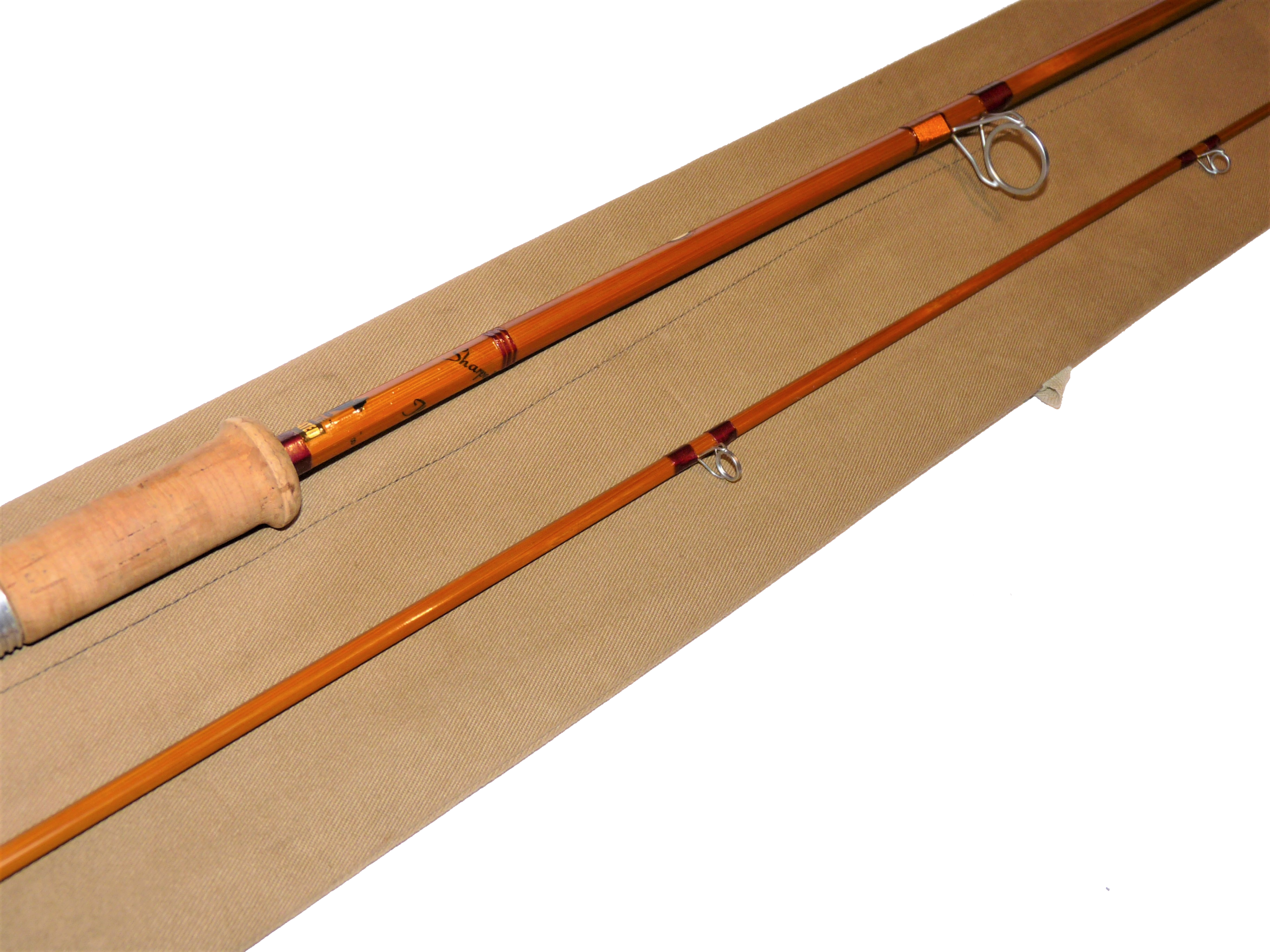 J S Sharpe Scottie 8' Impregnated cane two piece spinning rod line #7 with bag mint - Image 2