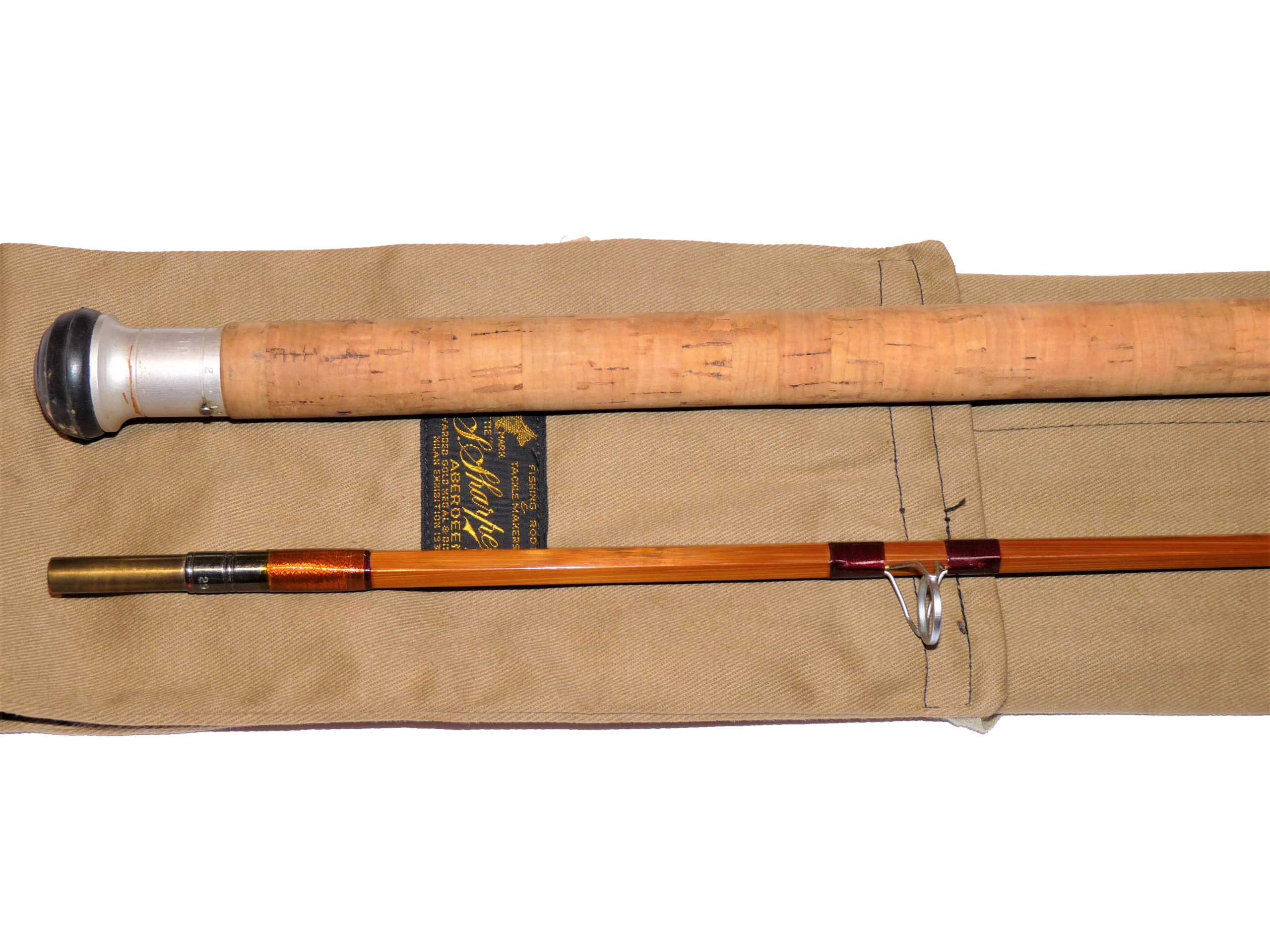 J S Sharpe Scottie 8' Impregnated cane two piece spinning rod line #7 with bag mint - Image 3