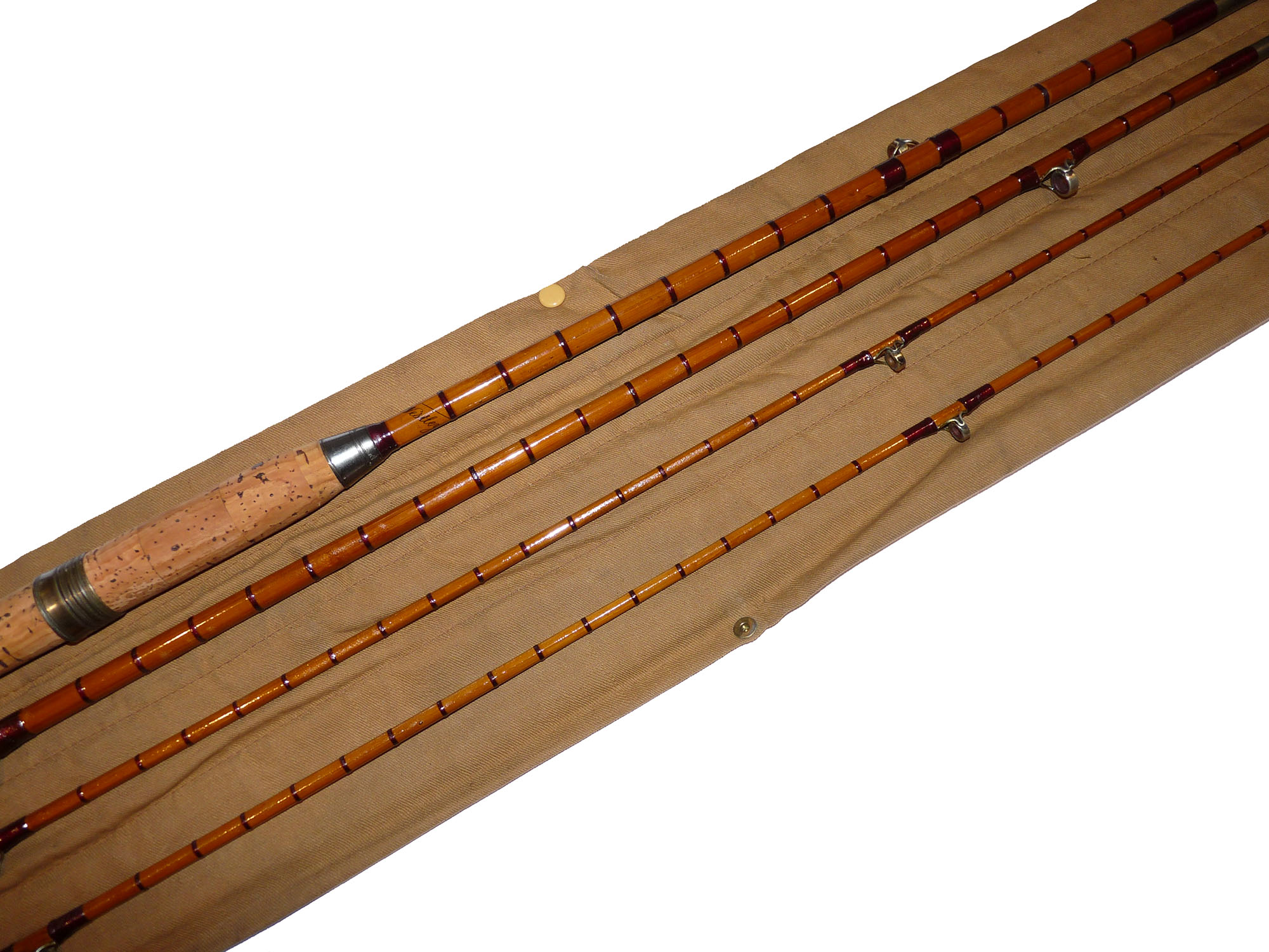 Westley Richards 9' three piece trout fly cane rod with spare tip and bag