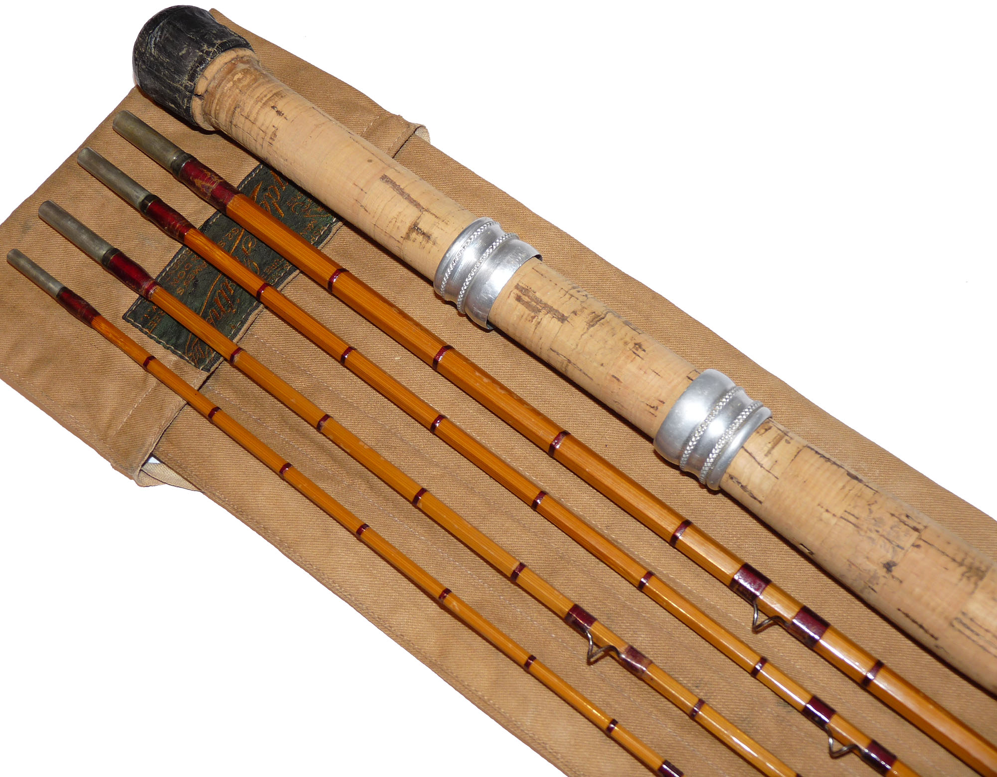 Ogden Smith St James Street London four piece 'two-in-one' cane spinning / trout fly rod with fitted bag 8'4" or 6''2" length - Image 2