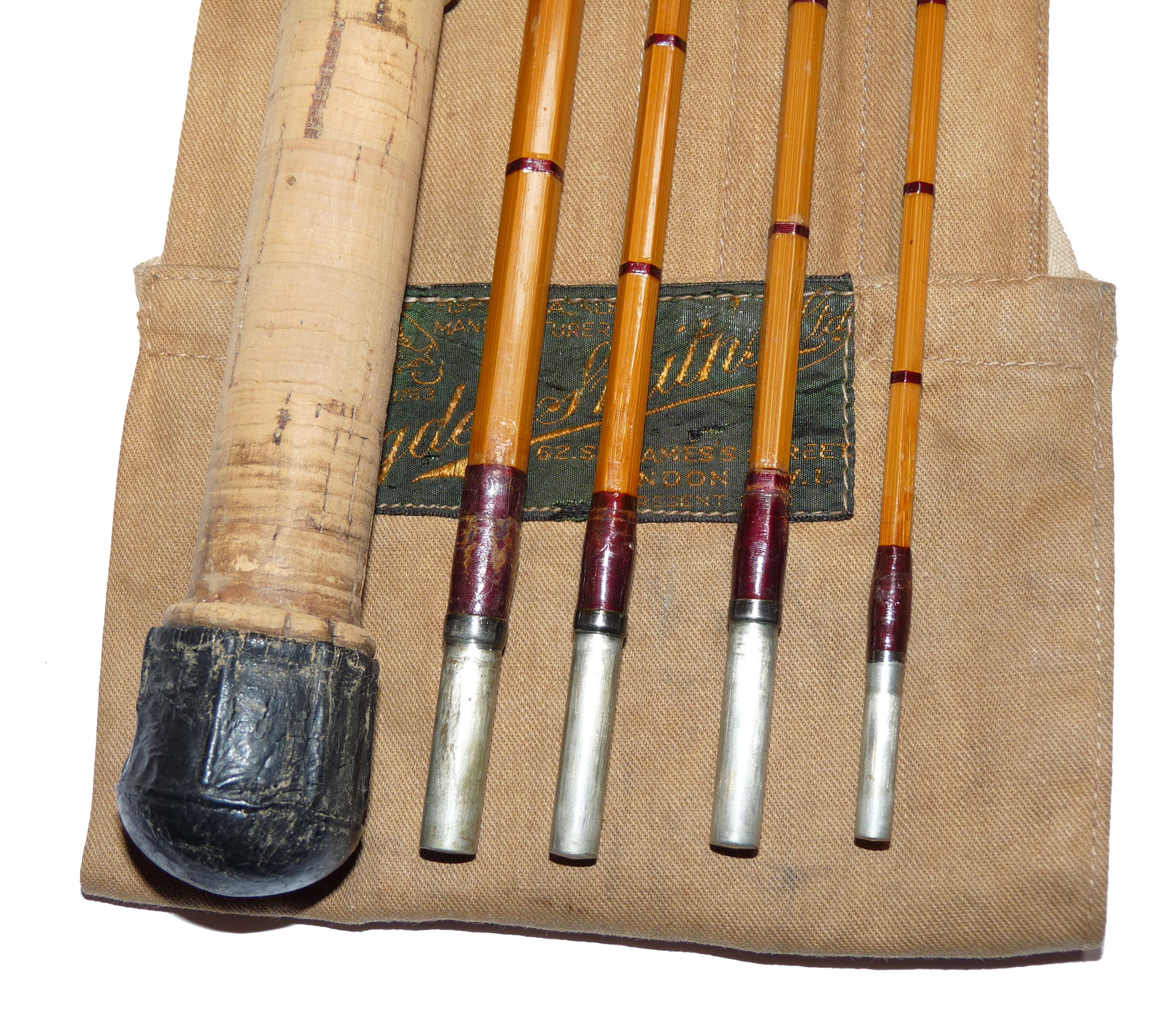 Ogden Smith St James Street London four piece 'two-in-one' cane spinning / trout fly rod with fitted bag 8'4" or 6''2" length - Image 6