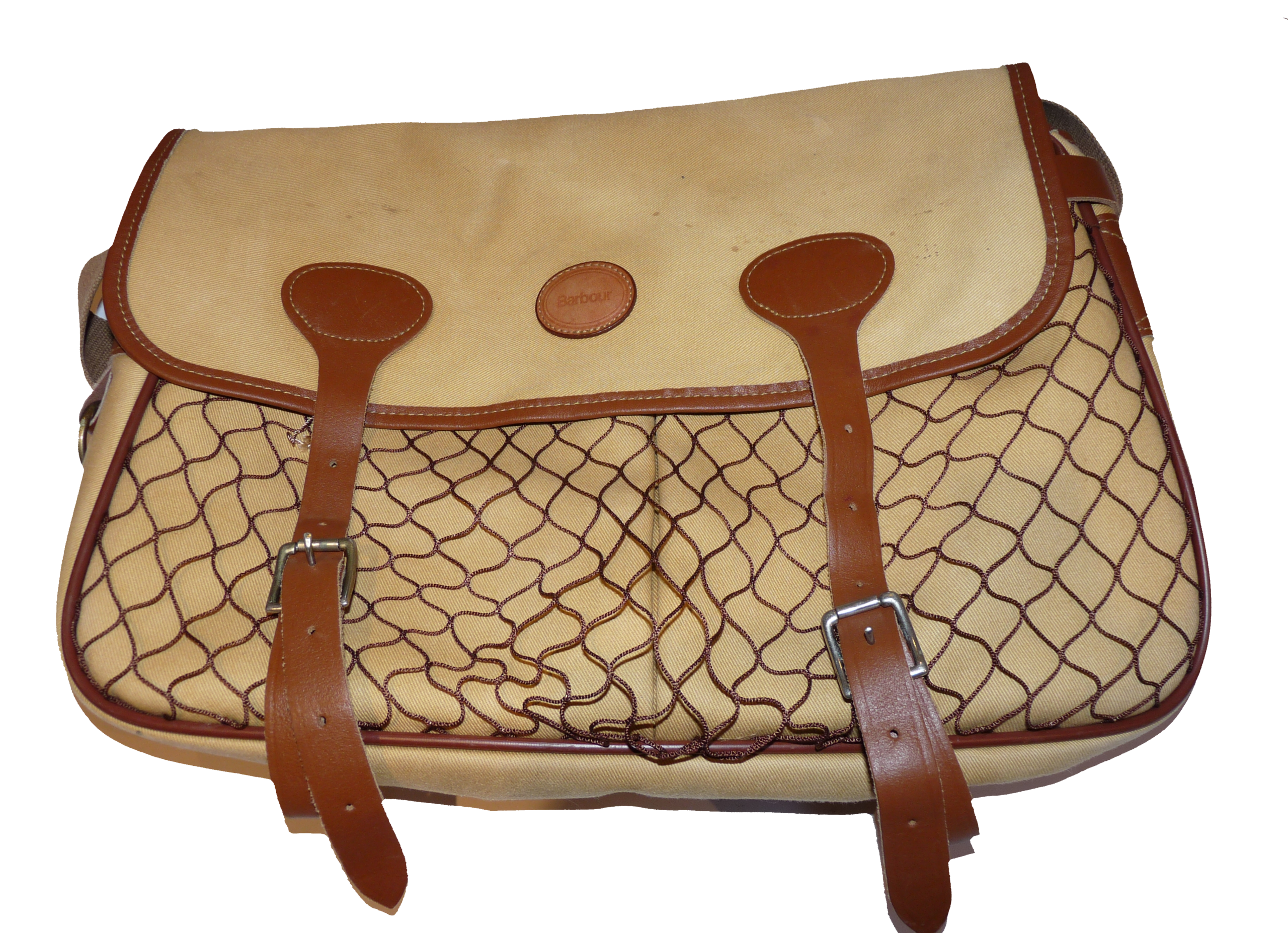 Barbour leather and canvas trout fishing bag