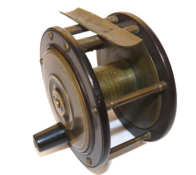 John Shaw of Wyle Cop, Salop 4.25" brass ebonite salmon fly reel c 1880, rare maker
