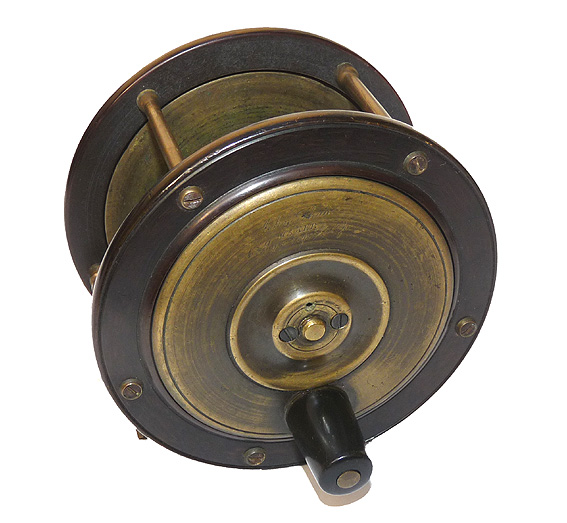 John Shaw of Wyle Cop, Salop 4.25" brass ebonite salmon fly reel c 1880, rare maker - Image 5