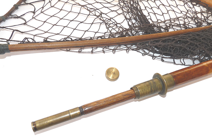 Allcock, Redditch antique landing net, wood frame, ext. bamboo handle, c1900 Victorian collector - Image 4