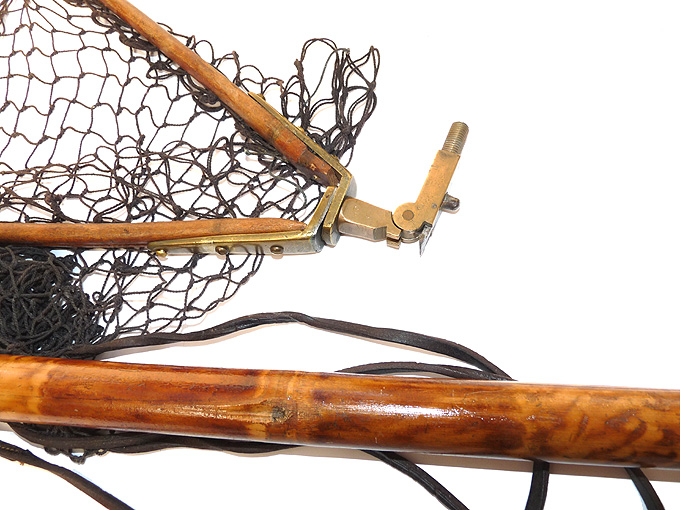 Allcock, Redditch antique landing net, wood frame, ext. bamboo handle, c1900 Victorian collector - Image 3