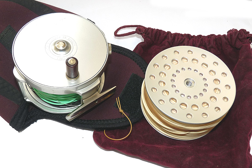 Hardy Salmon Bougle Mk1V alloy wide drum fly reel + spare spool & cases + lines