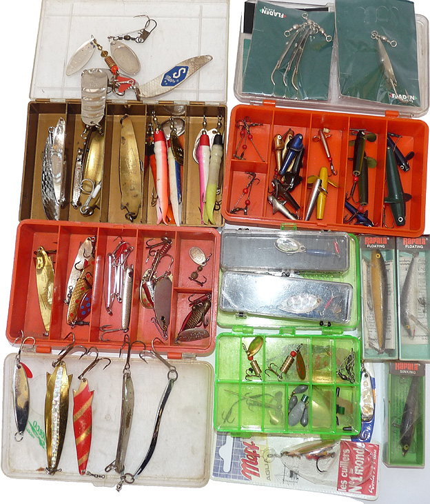 Rapala, Abu, Hardy, Mepps fishing spoons, spinners & lures with boxes perch salmon trout pike