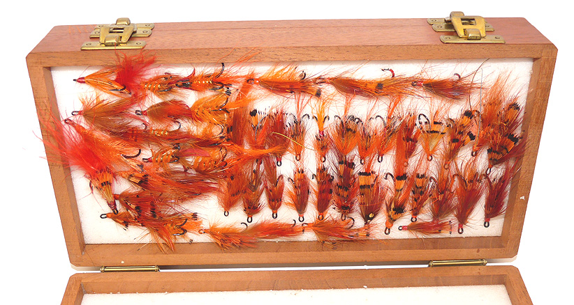 Wheatley polished wood 3 layer fly box with over 350 salmon flies, asstd sizes patterns - Image 3