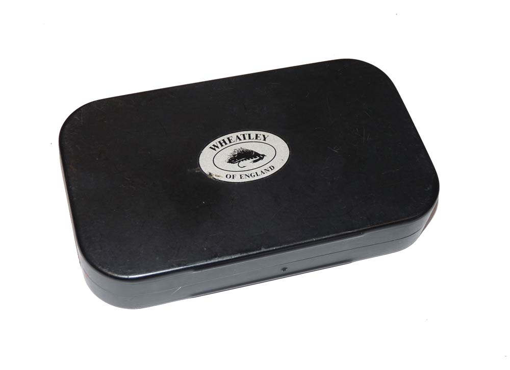 Richard Wheatley fly box containing various flies 6" x 4"