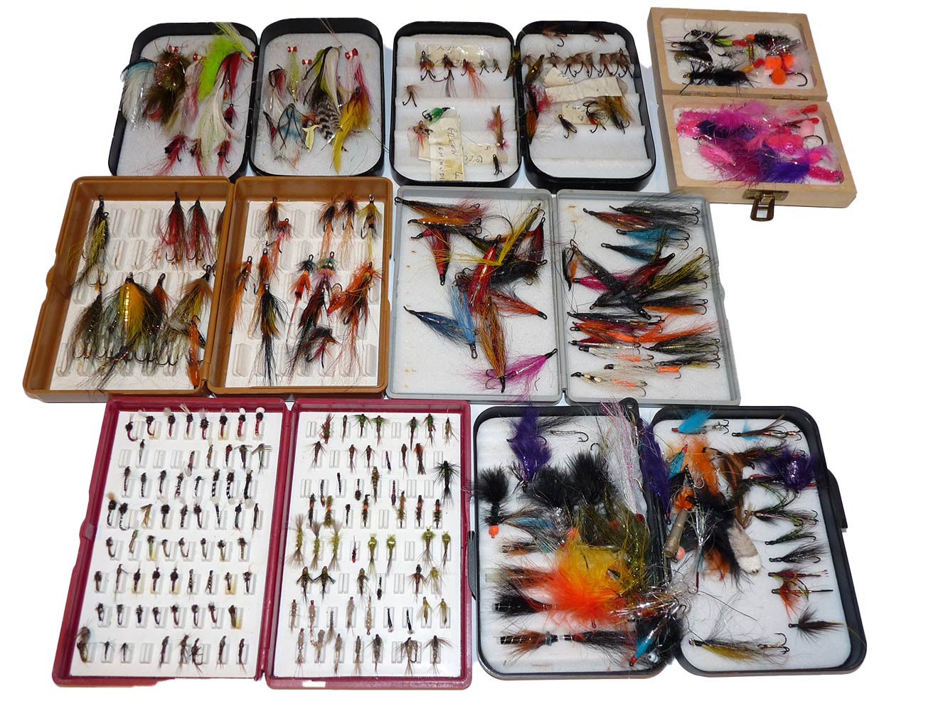 Collection of 7 trout fly cases inc Richard Wheatley and others