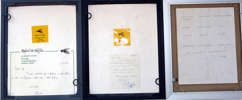 3 Frames of salmon flies, 2 x Robt McHaffie , Ireland , 33 flies 1986 for collector - Image 3