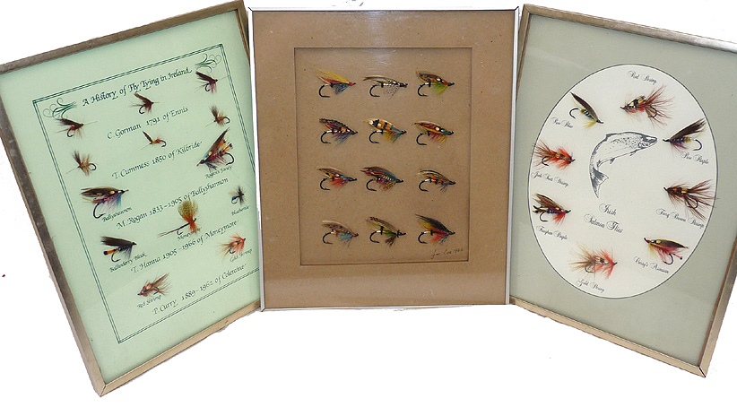 3 Frames of salmon flies, 2 x Robt McHaffie , Ireland , 33 flies 1986 for collector