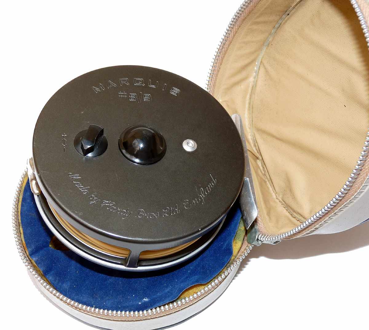 Hardy Marquis 8/9 Multiplier fly reel with DT8 line, Hardy case