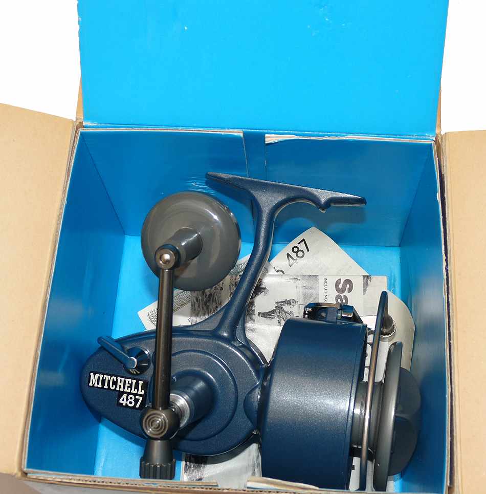 Mitchell 487 RHW sea surf spinning reel, mint in box old shop stock
