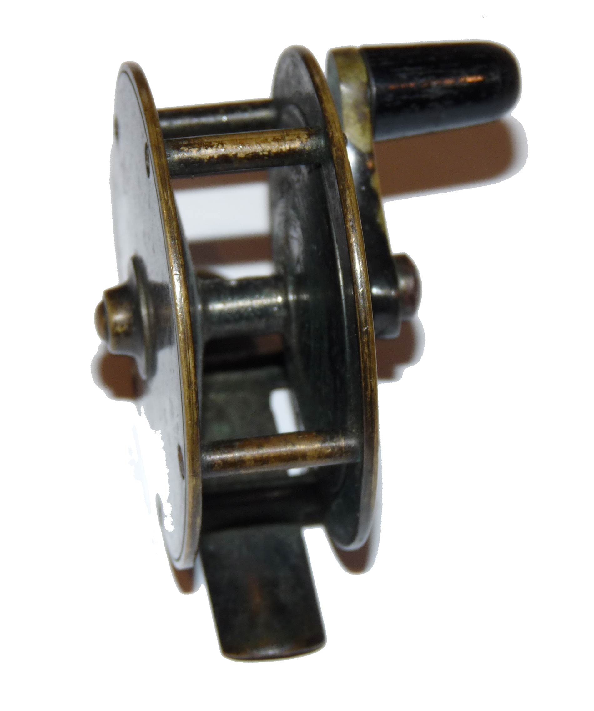 Hardy 2.5" all brass crank wind reel with rod in hand - Image 5