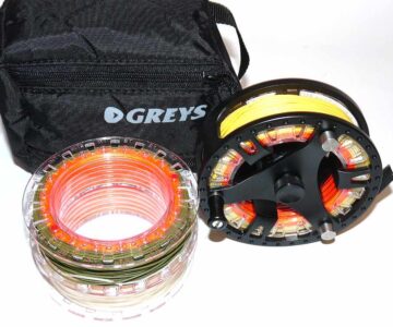 Greys GTS 500 #7/8/9 large arbor fly reel 3 spools lines and case