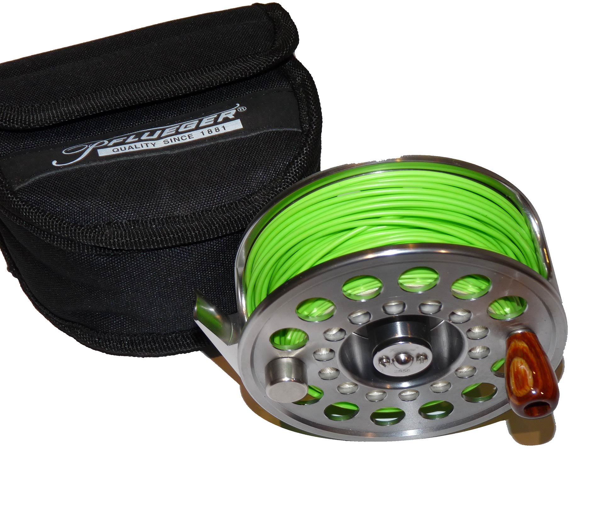 Pflueger Trion 4" salmon fly reel with line and pouch