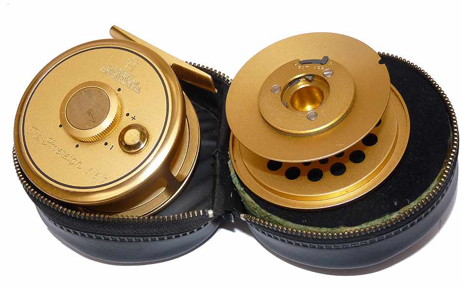 Hardy Sovereign 5/6/7 gold 3" fly reel & spare spool + case - Image 3