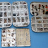 3 Wheatley alloy fly boxes, 32 + 12 compartment + Abbey Chub fly box