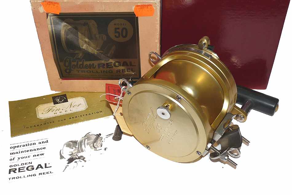 Fin-Nor Golden Regal 50 Tycoon Miami big game reel, old shop stock - Image 3