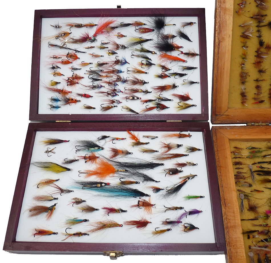 600 trout salmon flies in 2 wood reservoir boxes - Image 5