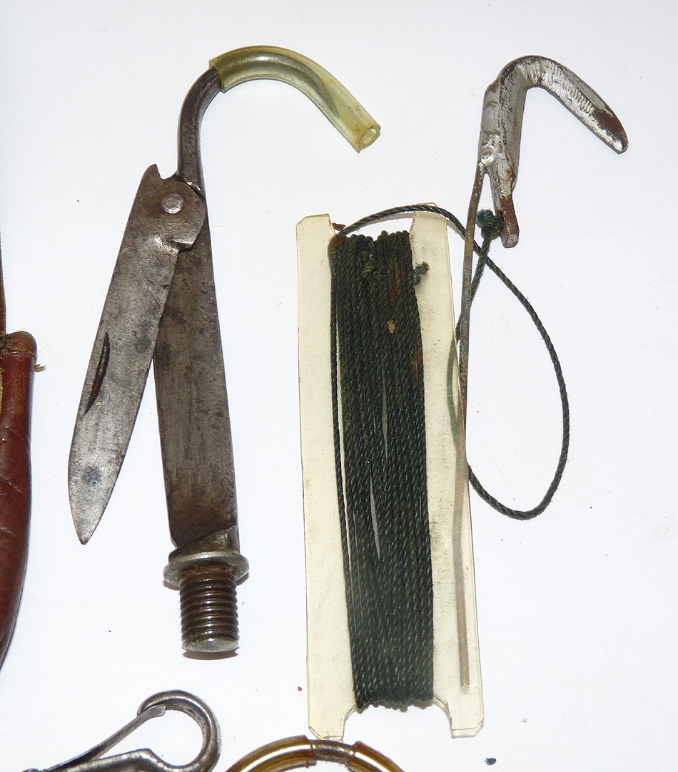 Antique fishing twig and weed cutter, wallet and sharpener - Image 3