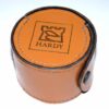 Hardy leather reel case with Castle logo for fly reels