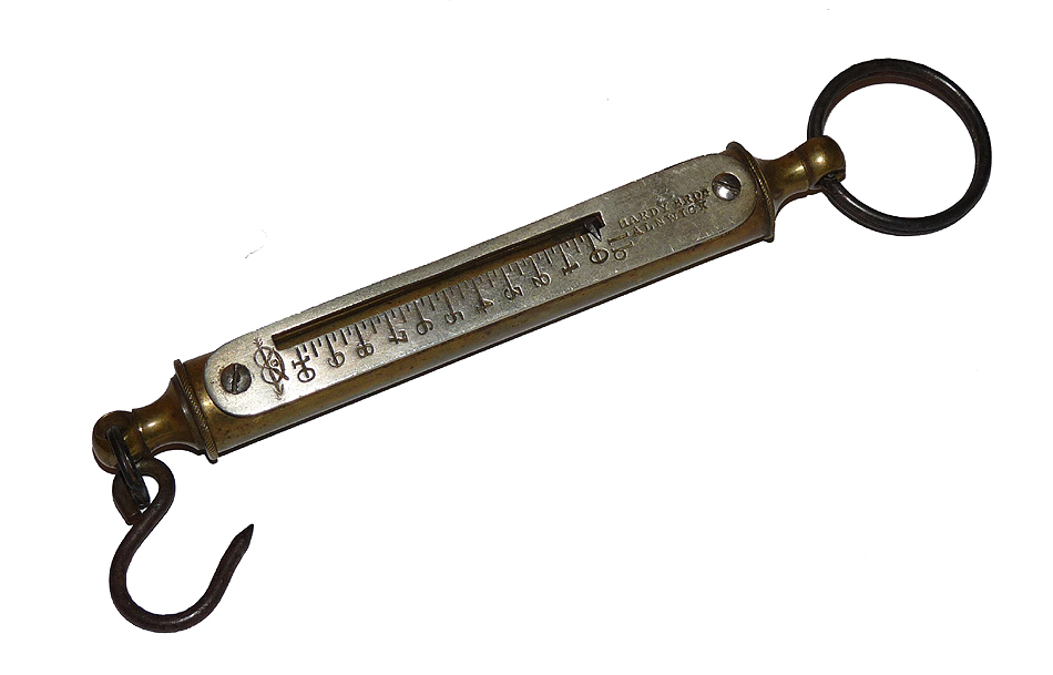 Hardy antique brass weigh scales, nickle measure plate for collector