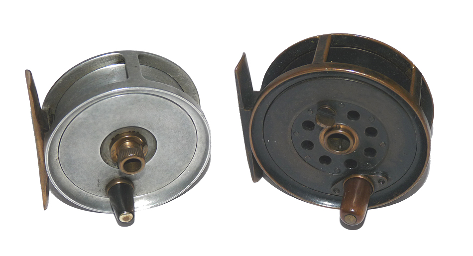 Moscrop Manchester 3" brass Patent reel & Heatons 2.75" alloy