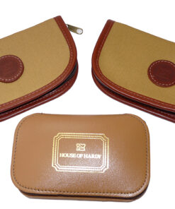 3 Hardy leather and canvas pocket fly wallets, new old stock c 2000