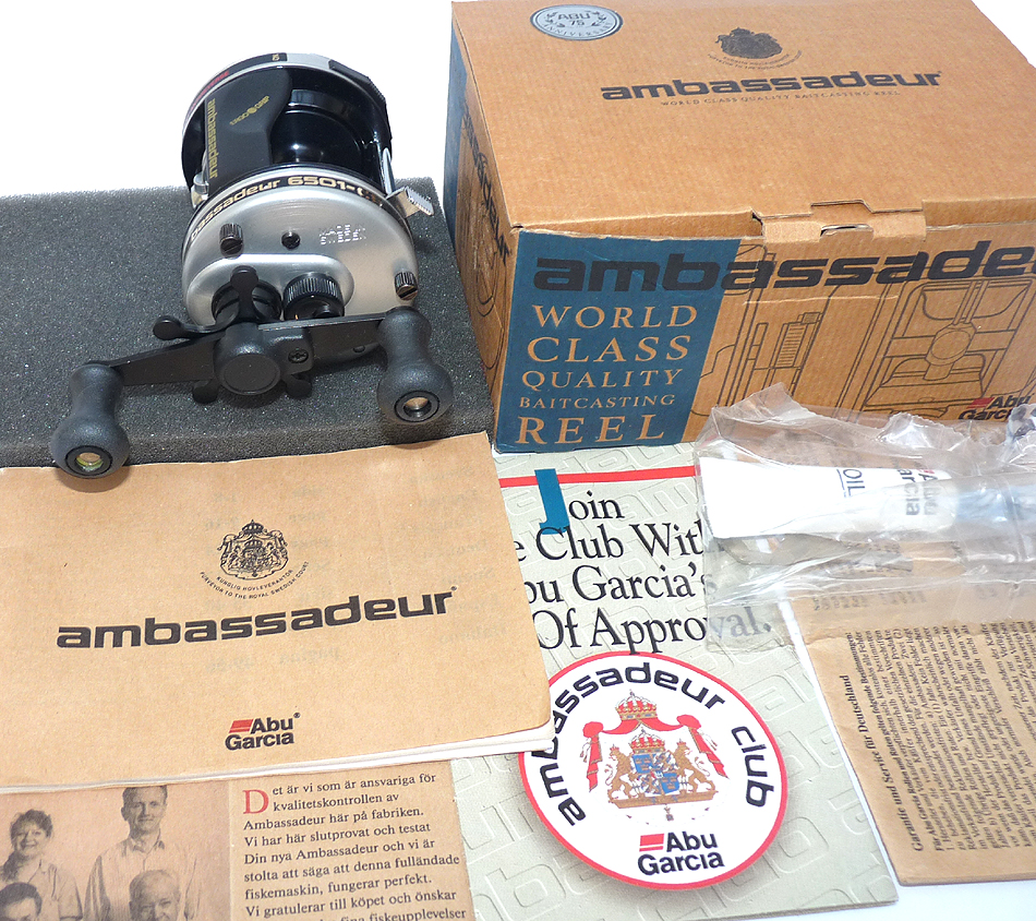 Abu Ambassadeur 6501C3 LHW reel with papers box and oiler