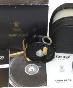 Hardy St George Junior 2-9/16 black edition fly reel RHW agate guide, case papers and box