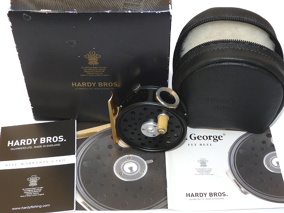 Hardy St George Junior 2-9/16 black edition fly reel RHW agate guide, case papers and box