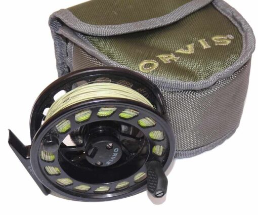 Orvis Mach III alloy trout fly reel, line backing & padded case