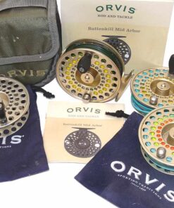 Orvis Battenkill Mid Arbor V fly reel, 3 s/spools + line backing cases & box