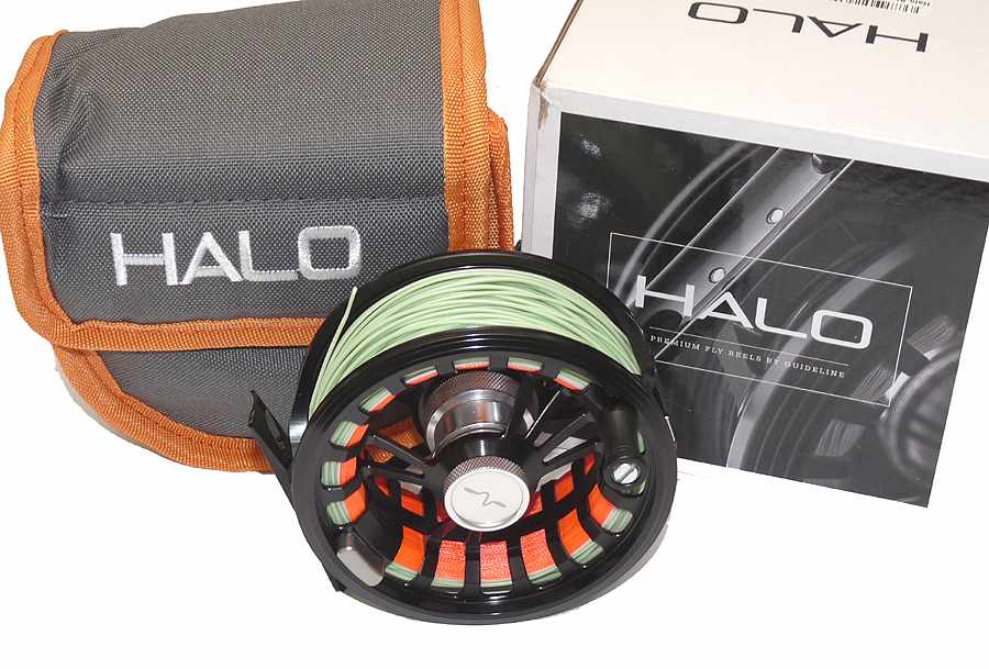 Guideline Halo Black Stealth 4/5 large arbor fly reel, mint with case and box