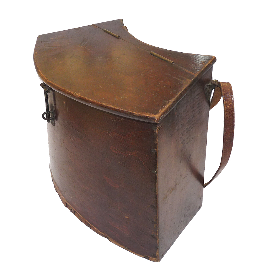 Antique wooden coarse fishing creel alloy curved back